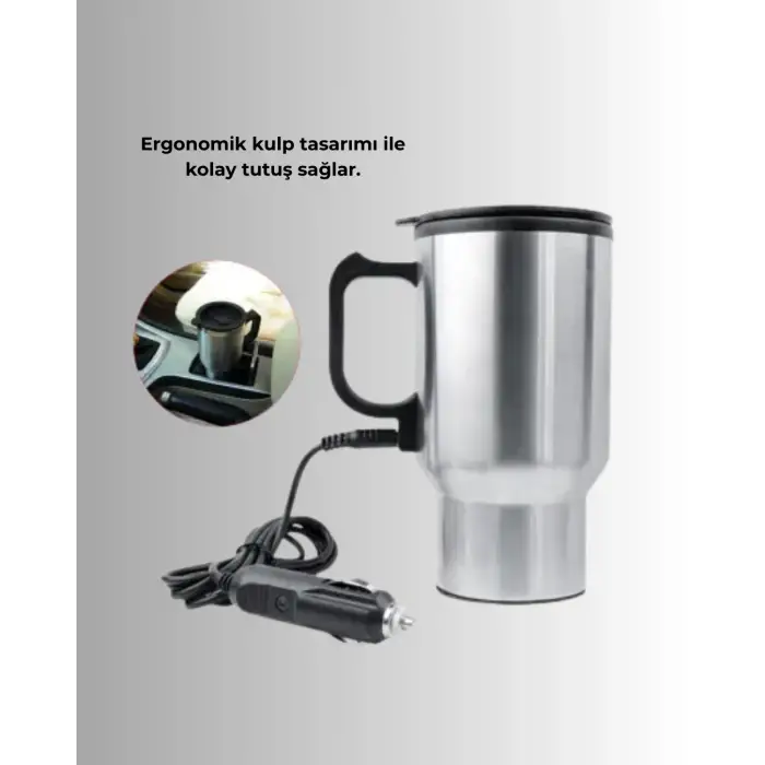 12V Çakmak Girişli Araç İçi Isıtıcı Paslanmaz Çelik Bardak