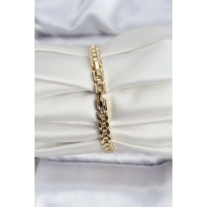 14K Gold Renk Kaplama Zirkon Kare Taşlı CM Kadın Bileklik