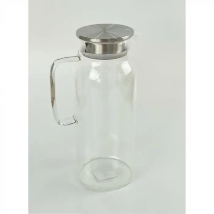 1500 ml Borosilikat Cam Su Sürahisi - Metal Kapaklı ve Isıya Dayanıklı