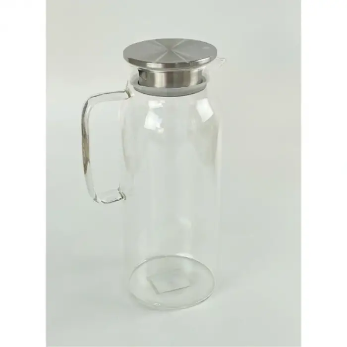 1500 ml Borosilikat Cam Su Sürahisi - Metal Kapaklı ve Isıya Dayanıklı