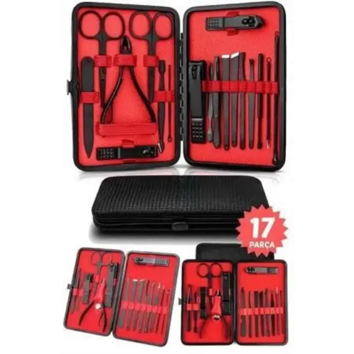 17 Parça El Ayak Bakım Seti Tırnak Temizleme Manikür Pedikür Cımbız Törpü Tırnak Makası