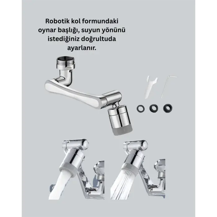 180° Dönebilen Robotik Kollu Musluk Başlığı – 2 Modlu Su Akışı ve Kolay Montaj