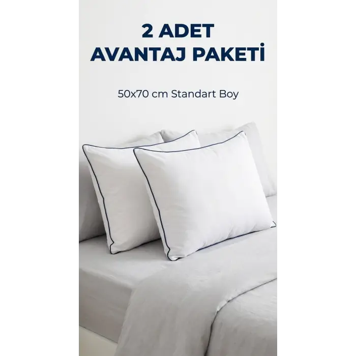 2 Adet Anti-Alerjik Nano Jel Yastık 50x70 Yıkanabilir Pamuk