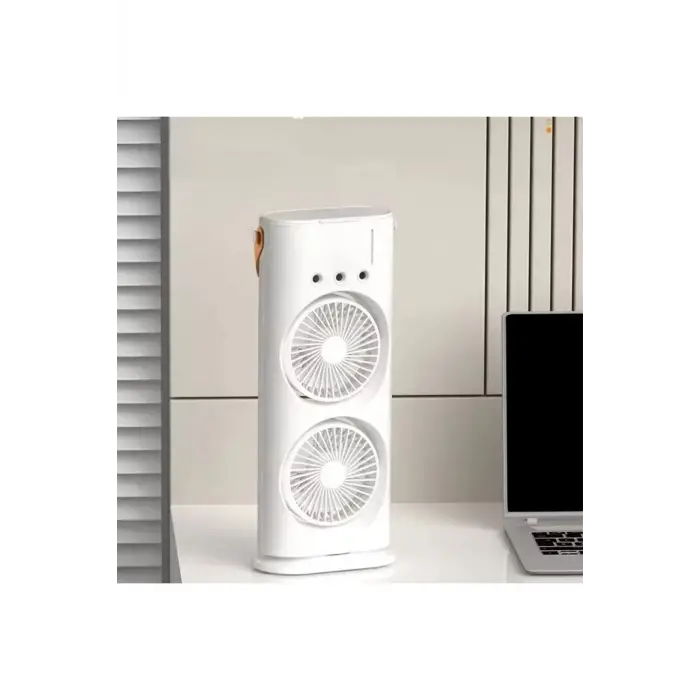 2 Fanlı Vantilatör Buharlı Fan -Şarjlı, Kompakt,Ayarlanabilir Kumandalı Buharlı Nemlendirici