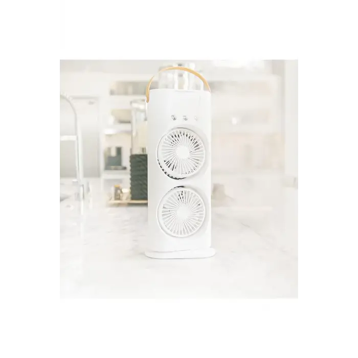 2 Fanlı Vantilatör Buharlı Fan -Şarjlı, Kompakt,Ayarlanabilir Kumandalı Buharlı Nemlendirici