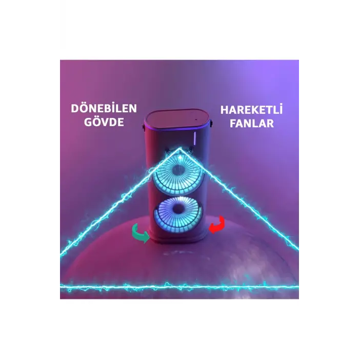 2 Fanlı Vantilatör Buharlı Fan -Şarjlı, Kompakt,Ayarlanabilir Kumandalı Buharlı Nemlendirici