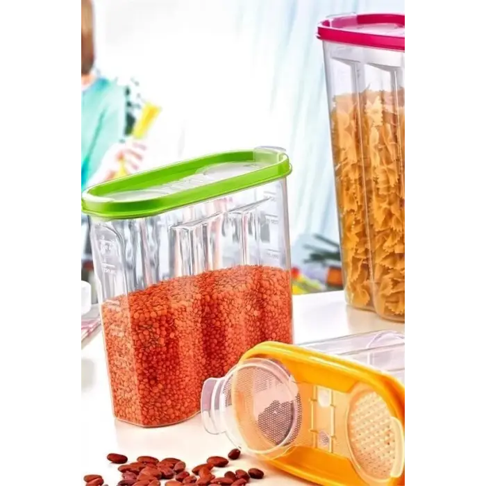 2 Kapaklı Ölçekli Erzak Kuru Gıda Saklama Kutusu Kabı - 1,7 Litre - Sa935