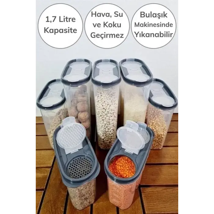 2 Kapaklı Ölçekli Erzak Kuru Gıda Saklama Kutusu Kabı - 1,7 Litre - Sa935