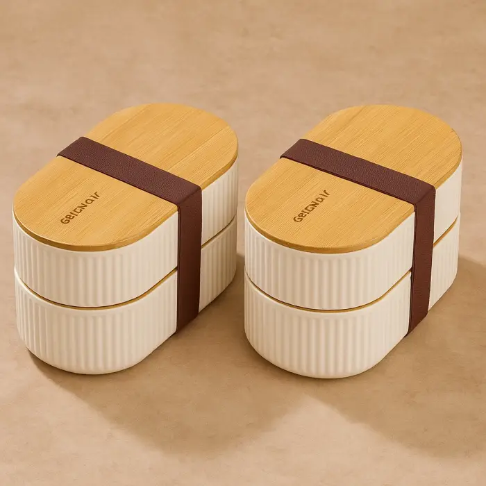 2li 1000ml Ahşap Kapaklı Lunch Box Set Bambu Diyet Yemek Kabı Saklama Kutusu Öğle Yemeği Kutusu