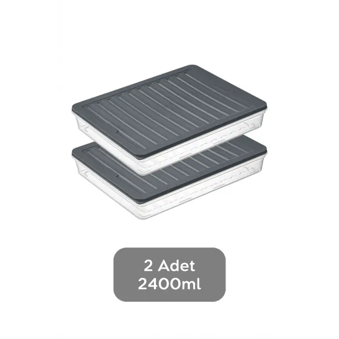 2li Saklama Kabı , Mikrodalga Uyumlu Erzak Saklama Kabı Antrasit 2 X 2400 ml