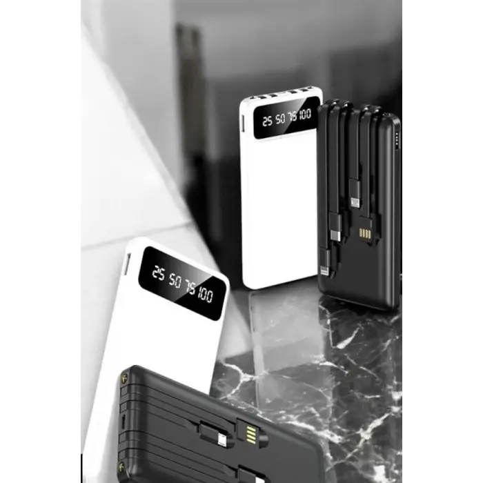 20.000 Mah Led Işıklı LCD Ekran USB Girişli Type-C Lightning Powerbank
