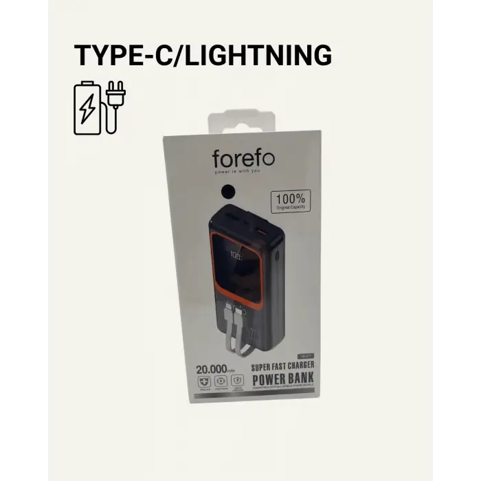 20.000 mAh Powerbank – 22.5W Hızlı Şarj, Çok Kablolu, Dijital Göstergeli