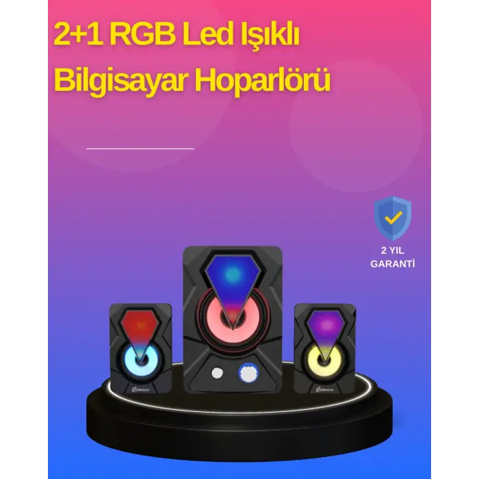 2.1 Kanal RGB LED Oyun Hoparlörü Subwoofer Destekli
