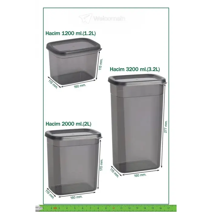 24 Adet 48 Parça 550 ml. 1200 ml. 1750 ml. Sızdırmaz Kapaklı Kare Erzak Bakliyat Saklama Kabı Seti