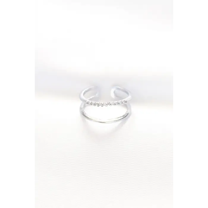 2li Görünümlü Su Yolu Tasarımlı Silver Renk Ayarlanabilir Yüzük