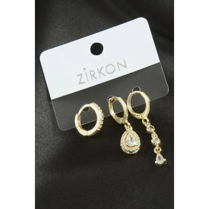 3 Adet Damla Zirkon Taşlı Küpe