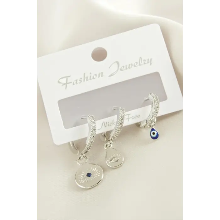 3 Adet Göz Zirkon Taşlı Küpe