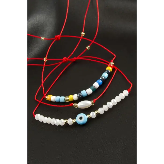 3 Adet Nazar Kristal Kum Boncuk Bileklik