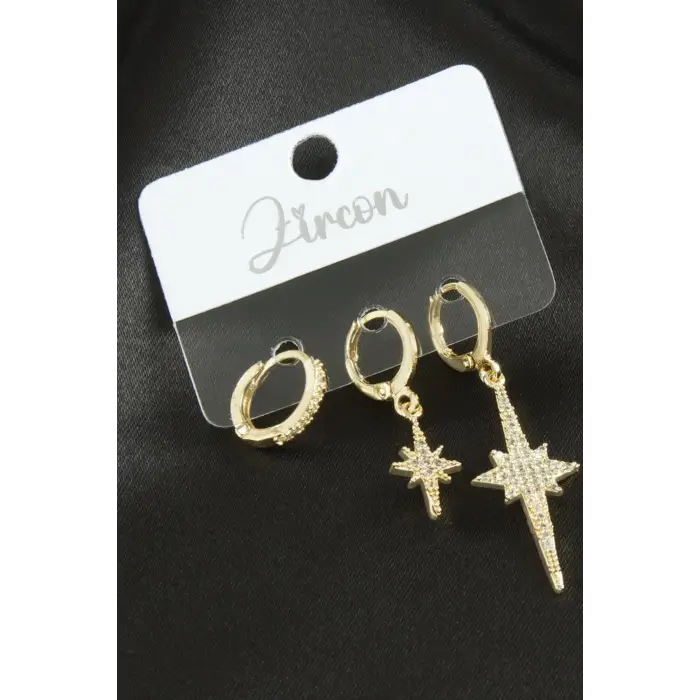 3 Adet Şimşek Zirkon Taşlı Küpe