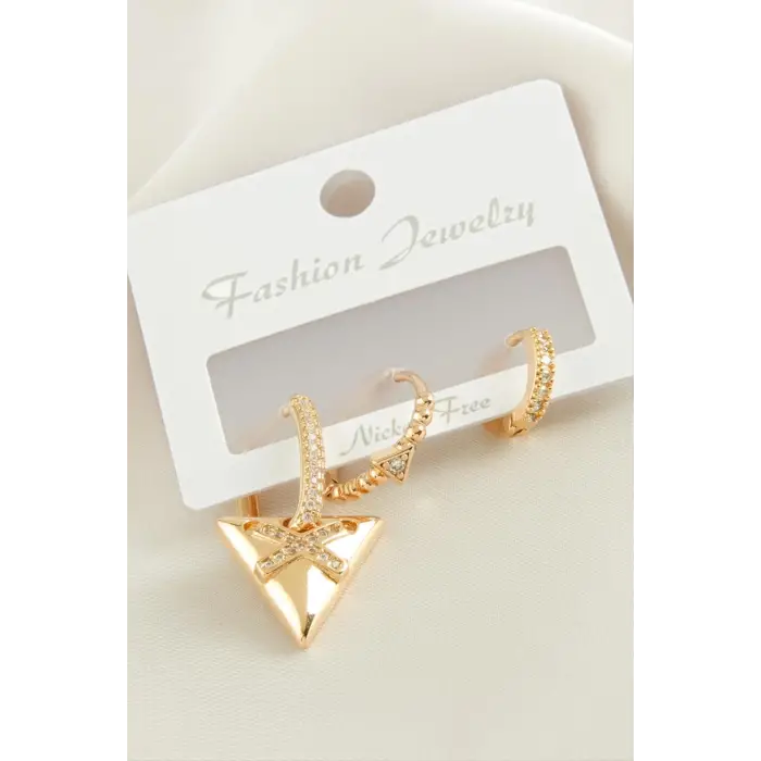 3 Adet ÜçgenZirkon Taşlı Küpe