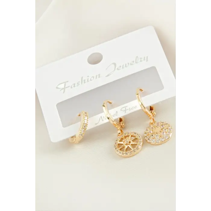 3 Adet Yıldız Zirkon Taşlı Küpe