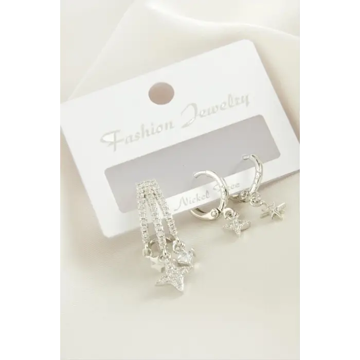 3 Adet Yıldız Zirkon Taşlı Küpe