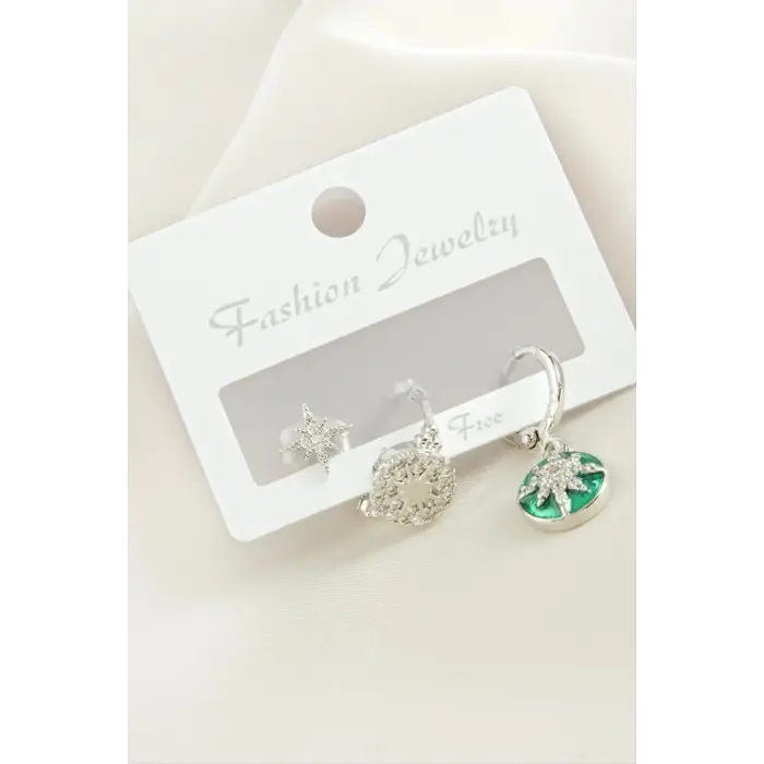 3 Adet Yıldız Zirkon Taşlı Küpe