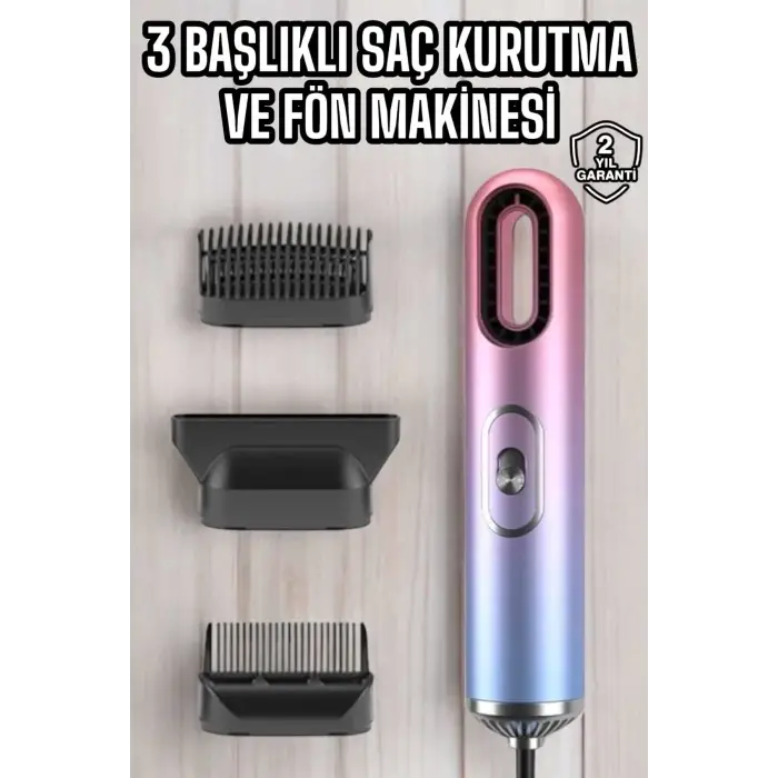 3 Başlıklı Saç Kurutma ve Fön Makinesi Sıcak Soğuk Ayarlı