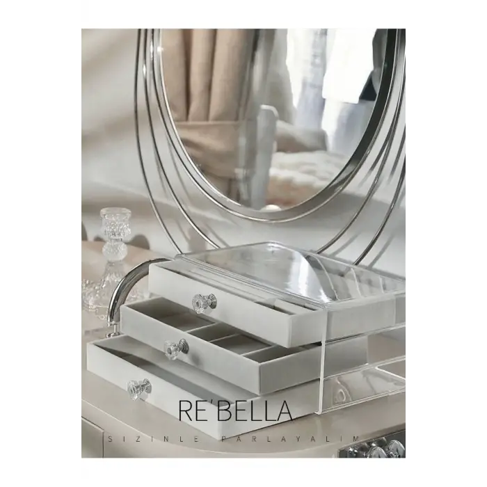 3 Çekmeceli Bölmeli Şeffaf Takı Kutusu | Mücevher Saklama Kutusu | Gri Renk Seçeneği 13x23x10