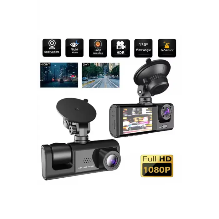 3 Kanal Araba DVR HD 1080P 3 Lensli Araç İçi KameraÜç Yönlü Kamera DVR araç kamera