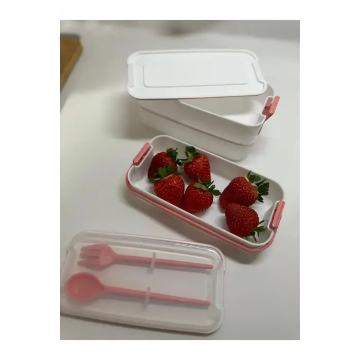 3 Katlı Kulplu Beslenme Kabı  Diyet Sefer Tası Saklama Kabı Çatal Kaşıklı (336336)