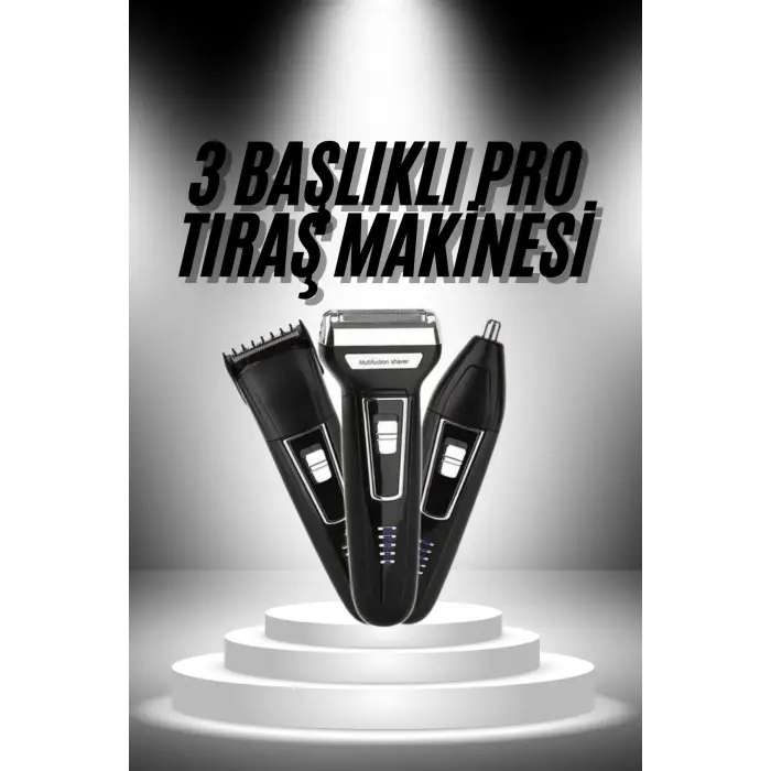 3lü Set Saç Sakal Kesme Traş Makinesi Burun Kılı Alma Tıraş Makinesi