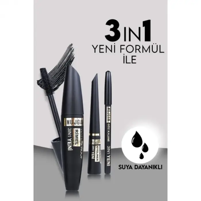 3ü 1 Arada Göz Makyajı Seti - Eyeliner, Maskara, Kalem