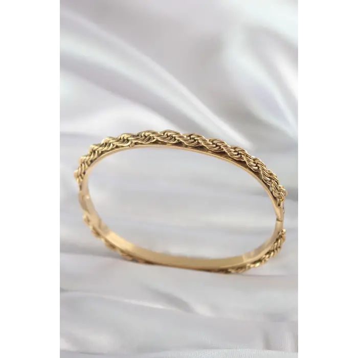 316L Çelik Gold Renk Burgu Zincir Model Kadın Kelepçe