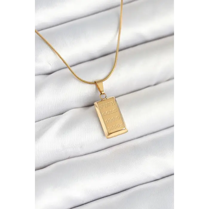 316L Çelik Gold Renk Külçe Altın Model Kolye