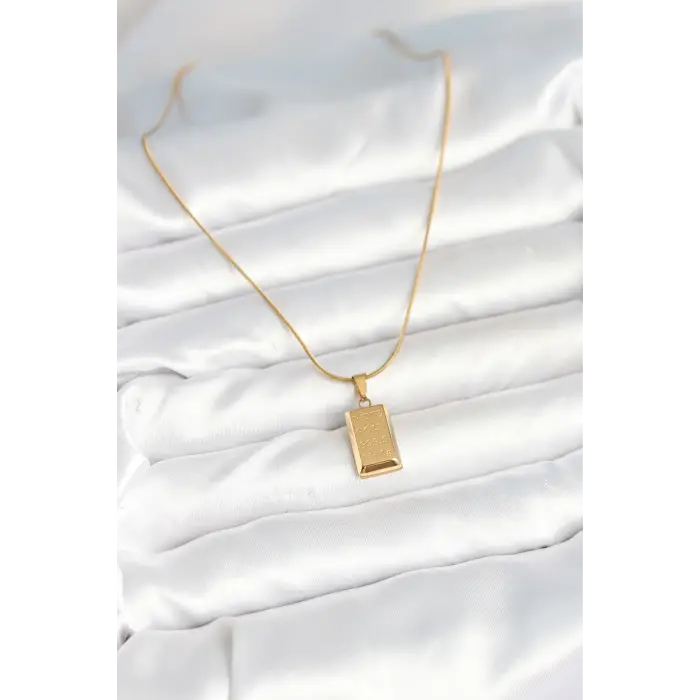 316L Çelik Gold Renk Külçe Altın Model Kolye
