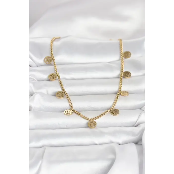 316L Çelik Gold Renk Yaşam Ağacı Model Kadın Kolye