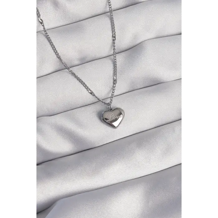 316L Çelik Gümüş Renk Kalp Model Love Kolye