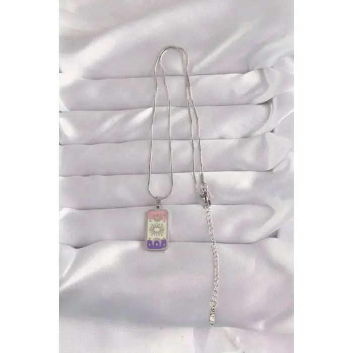 316L Çelik Gümüş Renk Karışık Mineli Ay Figür Tarot Kolye