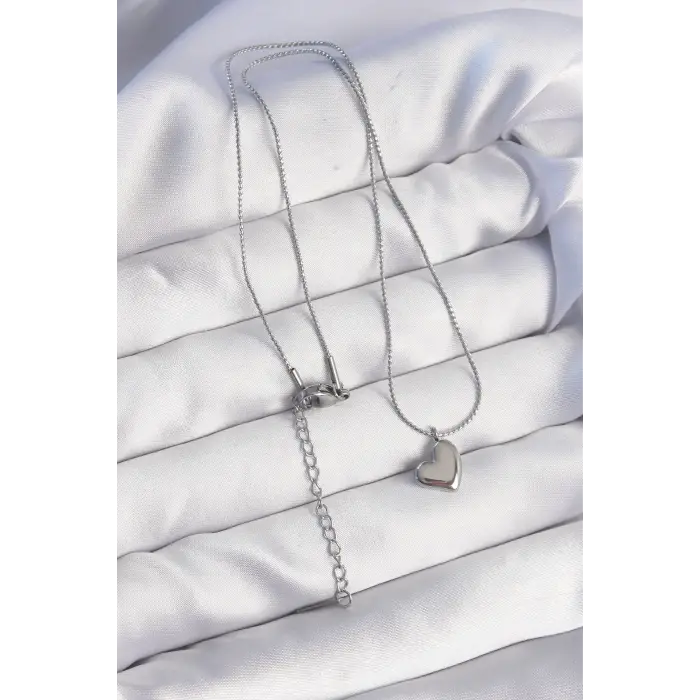 316L Çelik Gümüş Renk Minimal Kalp Tasarımlı Kolye
