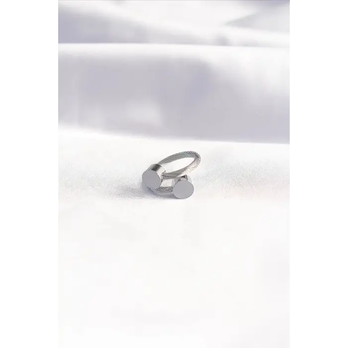 316L Çelik Gümüş Renk Oval Aksesuarlı Burgu Model Bileklik ve Yüzük Kombini