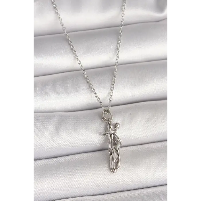 316L Çelik Gümüş Renk Zincir Sarılma Model Kadın Kolye