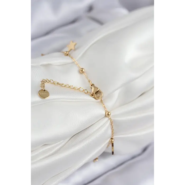 316L Çelik Sıralı Yonca Model Gold Renk Kadın Bileklik