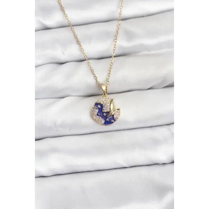 316L Çelik Zincir Gold Renk Gece Model Zirkon Taşlı Kadın Kolye