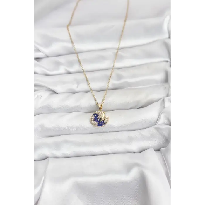 316L Çelik Zincir Gold Renk Gece Model Zirkon Taşlı Kadın Kolye