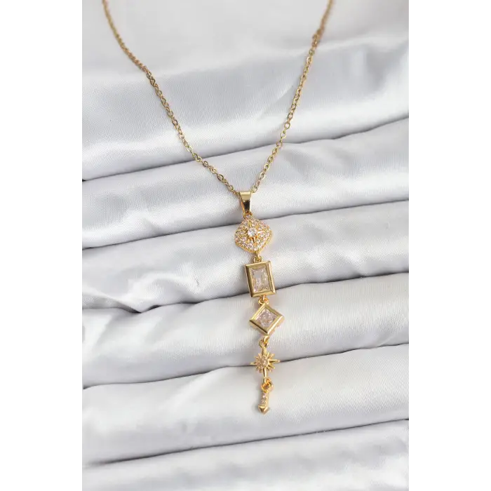 316L Çelik Zincir Gold Renk Kutup Yıldızı Enerji Model Kadın Y Kolye