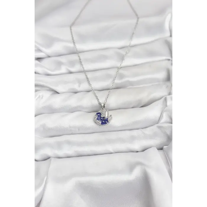 316L Çelik Zincir Gümüş Renk Gece Model Zirkon Taşlı Kadın Kolye