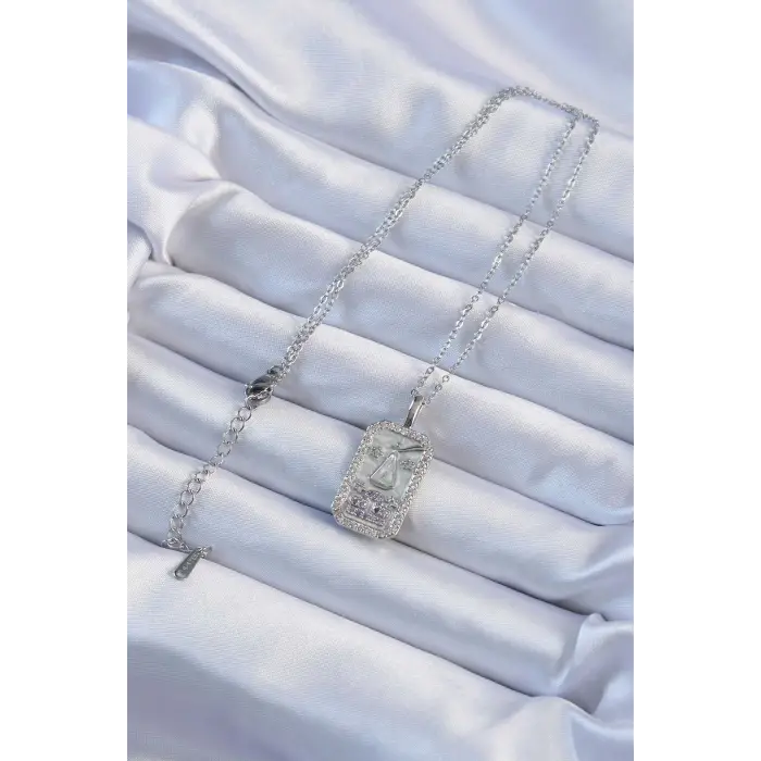 316L Çelik Zincir Gümüş Renk Lila Zirkon Taşlı Tarot Kolye