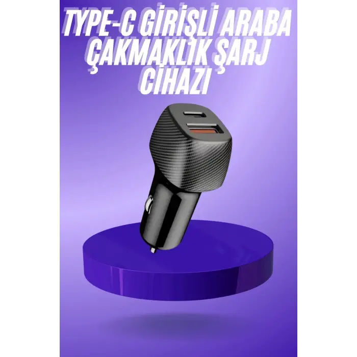 38W USB Type-C Girişli Oto Çakmaklık Araç İçi Hızlı Şarj Çakmaklık Şarj Aleti