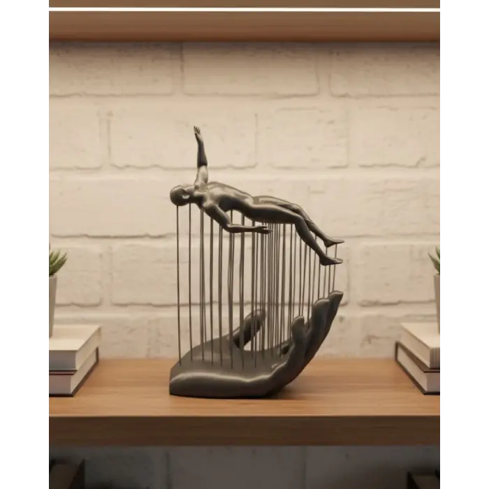 3D El Formlu İnsan Figürü Gri Soyut Tasarım Dekoratif Biblo